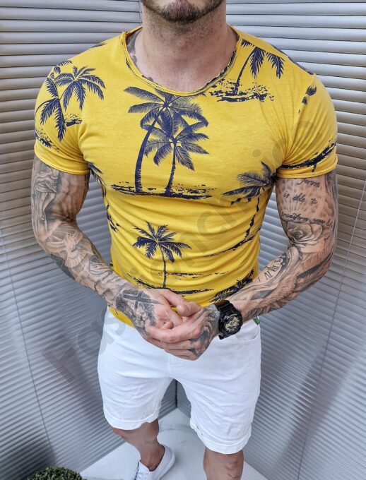 Ανδρική μπλούζα με τύπωμα φοίνικες-κίτρινο-κωδ 1766