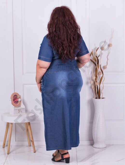Plus size τζιν φόρεμα με διακόσμηση πέρλες-κωδ 159