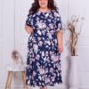 Plus size μπλε φόρεμα με κοραλί λουλούδια-κωδ 6085P-2