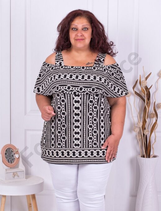 Plus size τουνίκ με άνοιγμα στους ώμους-ασπρόμαυρο-κωδ 1255-1