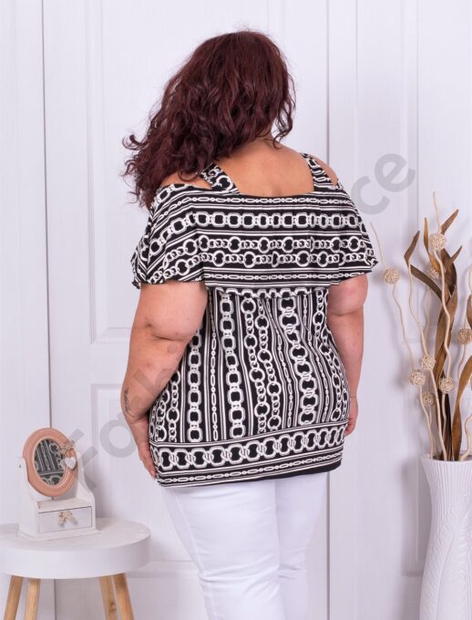 Plus size τουνίκ με άνοιγμα στους ώμους-ασπρόμαυρο-κωδ 1255-1