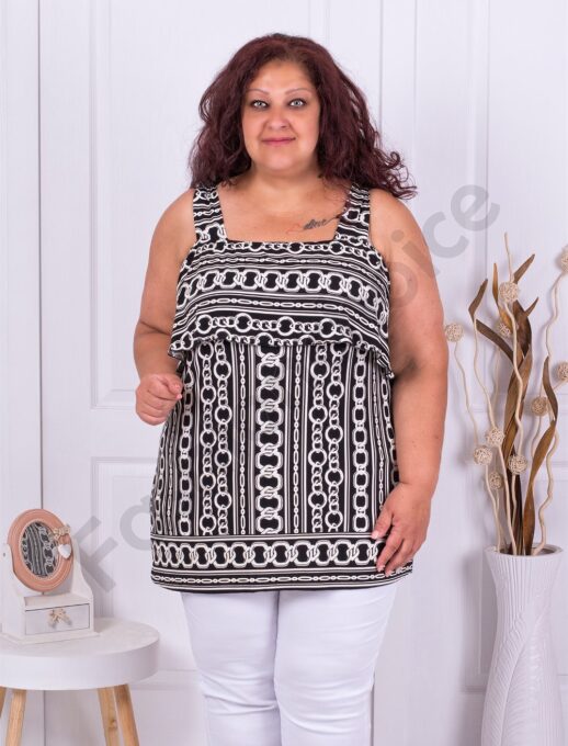 Plus size τουνίκ με άνοιγμα στους ώμους-ασπρόμαυρο-κωδ 1255-1