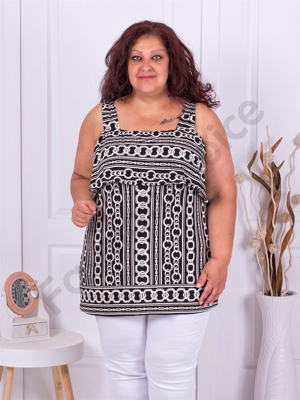 Plus size τουνίκ με άνοιγμα στους ώμους-ασπρόμαυρο-κωδ 1255-1