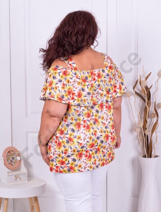 Plus size τουνίκ με άνοιγμα στους ώμους-κίτρινα λουλούδια-κωδ 1255-2
