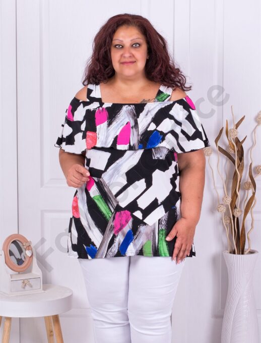 Plus size τουνικ με άνοιγμα στους ώμους-χρωματιστό σχέδιο-κωδ 1255-4