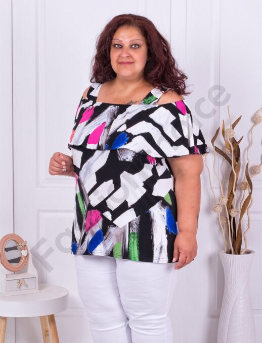 Plus size τουνικ με άνοιγμα στους ώμους-χρωματιστό σχέδιο-κωδ 1255-4