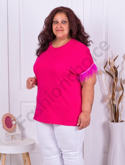 Plus size μπλούζα με φτερά στα μανίκια-φούξια-κωδ 2481
