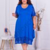 Plus size φόρεμα με δαντέλα-μπλε ρουά-κωδ 6359-1