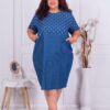 Plus size τζιν φόρεμα με λευκά λουλούδια-κωδ 2095-1