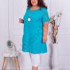 Plus size μακρύ τουνίκ με δαντέλα+δώρο κολιέ-τυρκουάζ-κωδ 3231-8