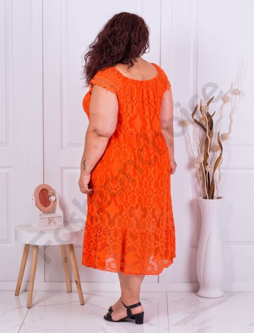 Plus size φόρεμα με ελαστική δαντέλα-πορτοκαλί-κωδ 746-7