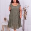 Plus size φόρεμα με ελαστική δαντέλα-χακί-κωδ 746-8