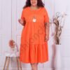 Plus size φόρεμα με βολάν-πορτοκαλί με δώρο κολιέ-κωδ 099-4