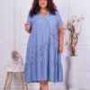 Plus size φόρεμα με κοφτερό λαιμόκοψη και βολάν-ανοιχτό μπλε-κωδ 2235-3