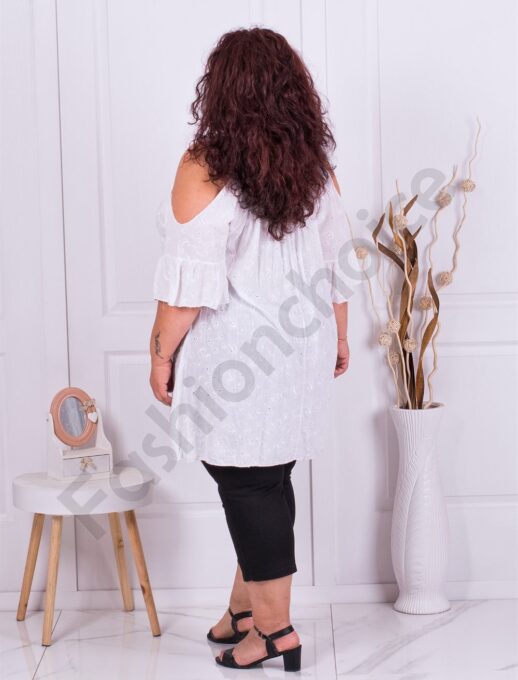Plus size μακρύ τουνίκ με αγγλικό κέντημα-λευκό-κωδ 3199-5