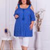 Plus size μακρύ τουνίκ με αγγλικό κέντημα-μπλε ρουά-κωδ 3199-6