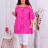 Plus size μακρύ τουνίκ με αγγλικό κέντημα-φουξία-κωδ 3199-4