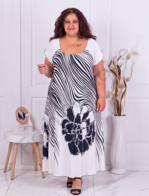 Plus size φόρεμα με μεγάλα λουλούδια-μαύρο-κωδ 587-2