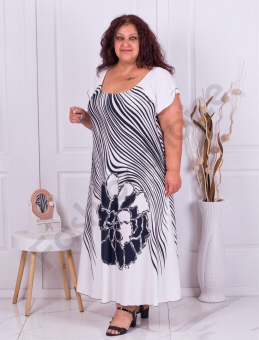 Plus size φόρεμα με μεγάλα λουλούδια-μαύρο-κωδ 587-2
