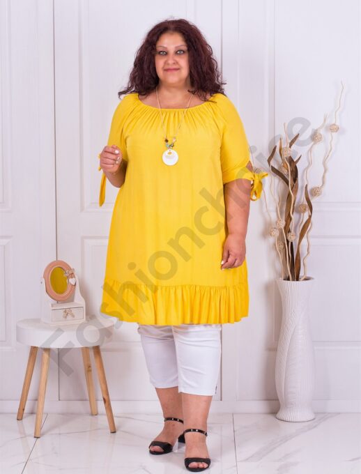 Plus size μακρύ τουνίκ με βολάν-έντονο κίτρινο-κωδ 861-6