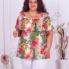 Plus size τουνικ με άνοιγμα στους ώμους-κοραλί λουλούδια-κωδ 1255-6