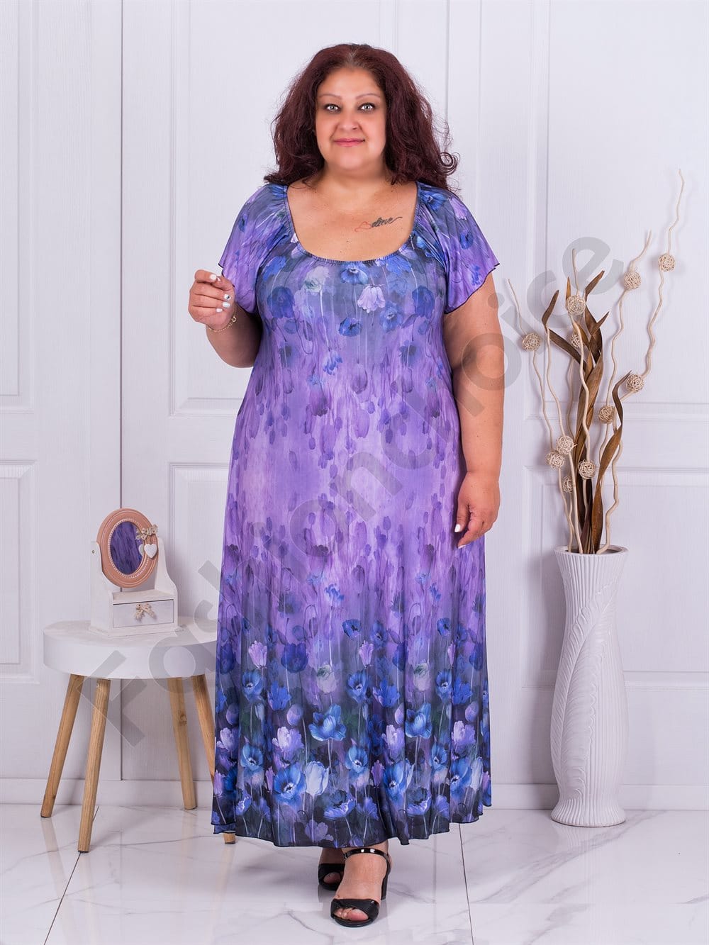 Plus size φόρεμα με τουλίπες-κωδ 587-3