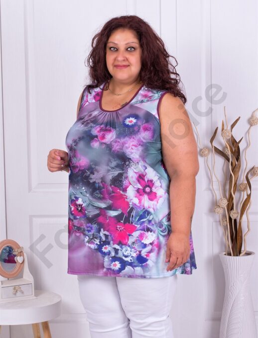 Plus size μακρύ τοπ με λουλούδια κυκλάμινο-κωδ 1115-11
