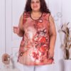 Plus size μακρύ τοπ με κοραλί λουλούδια-κωδ 1115-12