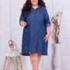 Plus size τζιν φόρεμα με κουμπιά και γιακά-κωδ 8675
