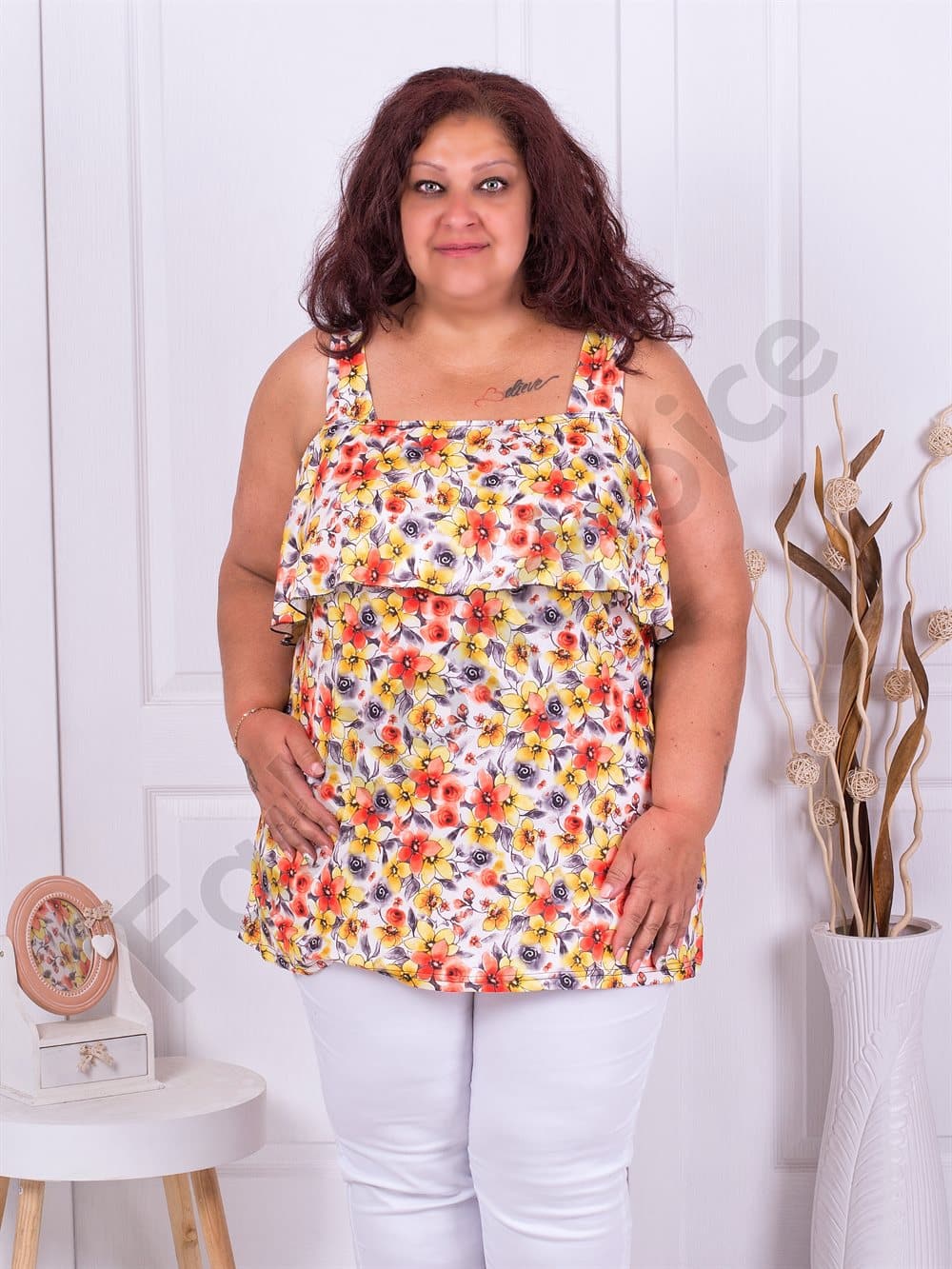 Plus size τουνίκ με άνοιγμα στους ώμους-κίτρινα λουλούδια-κωδ 1255-2 - Image 2