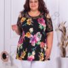 Plus size μπλούζα σε μαύρο με χρωματιστά λουλούδια-κωδ 911-2