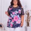 Plus size τουνίκ σε μπλε με χρωματιστά λουλούδια-κωδ 911-3