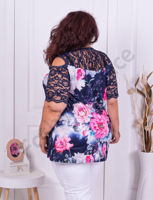 Plus size τουνίκ σε μπλε με χρωματιστά λουλούδια-κωδ 911-3