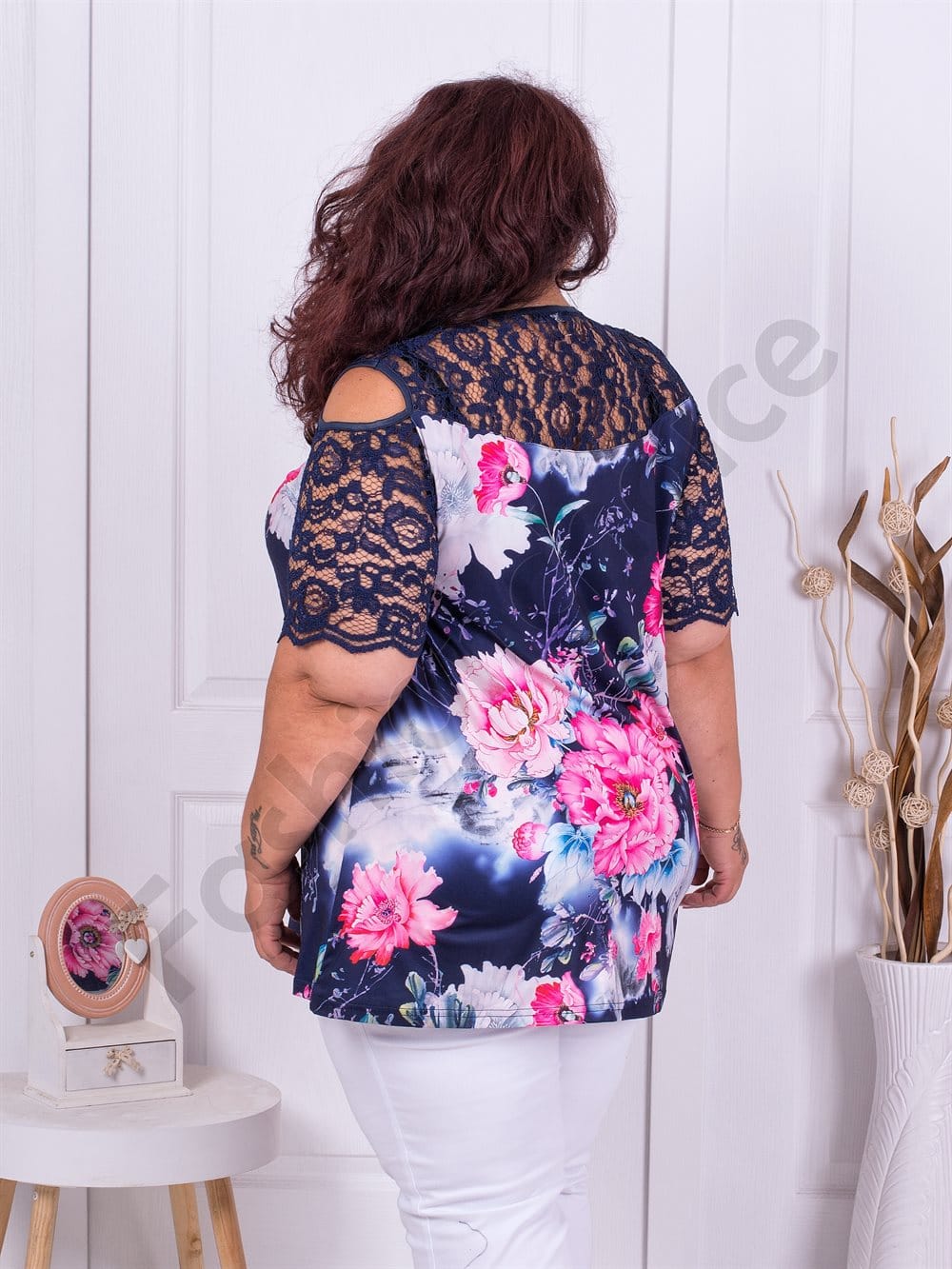 Plus size τουνίκ σε μπλε με χρωματιστά λουλούδια-κωδ 911-3
