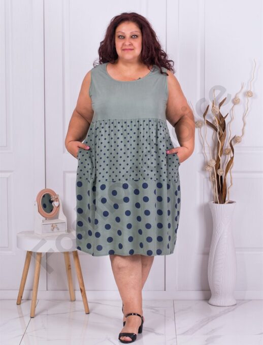 Plus size καλοκαιρινό φόρεμα με πουά-χακί-κωδ 2010-2