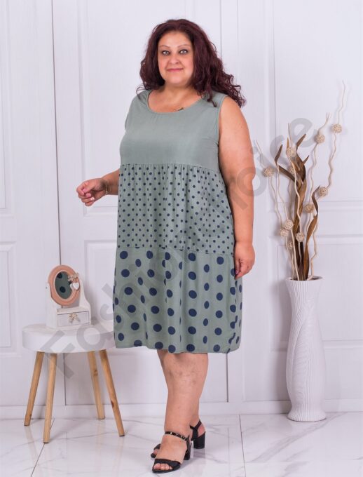 Plus size καλοκαιρινό φόρεμα με πουά-χακί-κωδ 2010-2