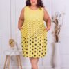 Plus size καλοκαιρινό φόρεμα με πουά-κίτρινο-κωδ 2010-1