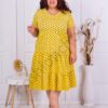 Plus size πουά φόρεμα με βολάν-κίτρινο-κωδ 4168-1