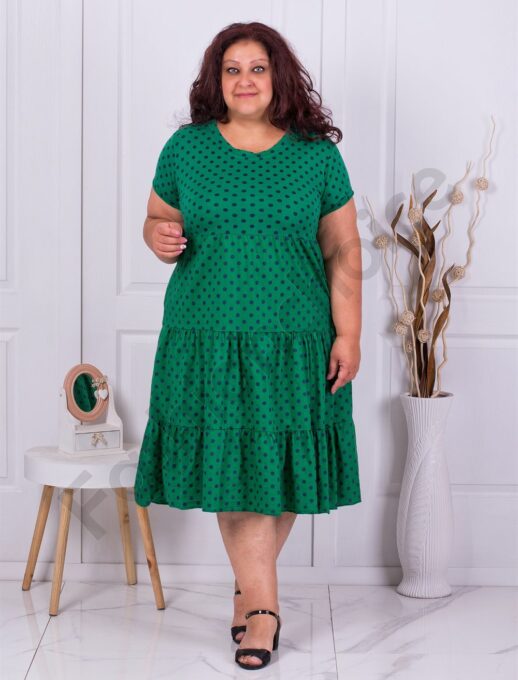 Plus size πουά φόρεμα με βολάν-πράσινο-κωδ 4168-2