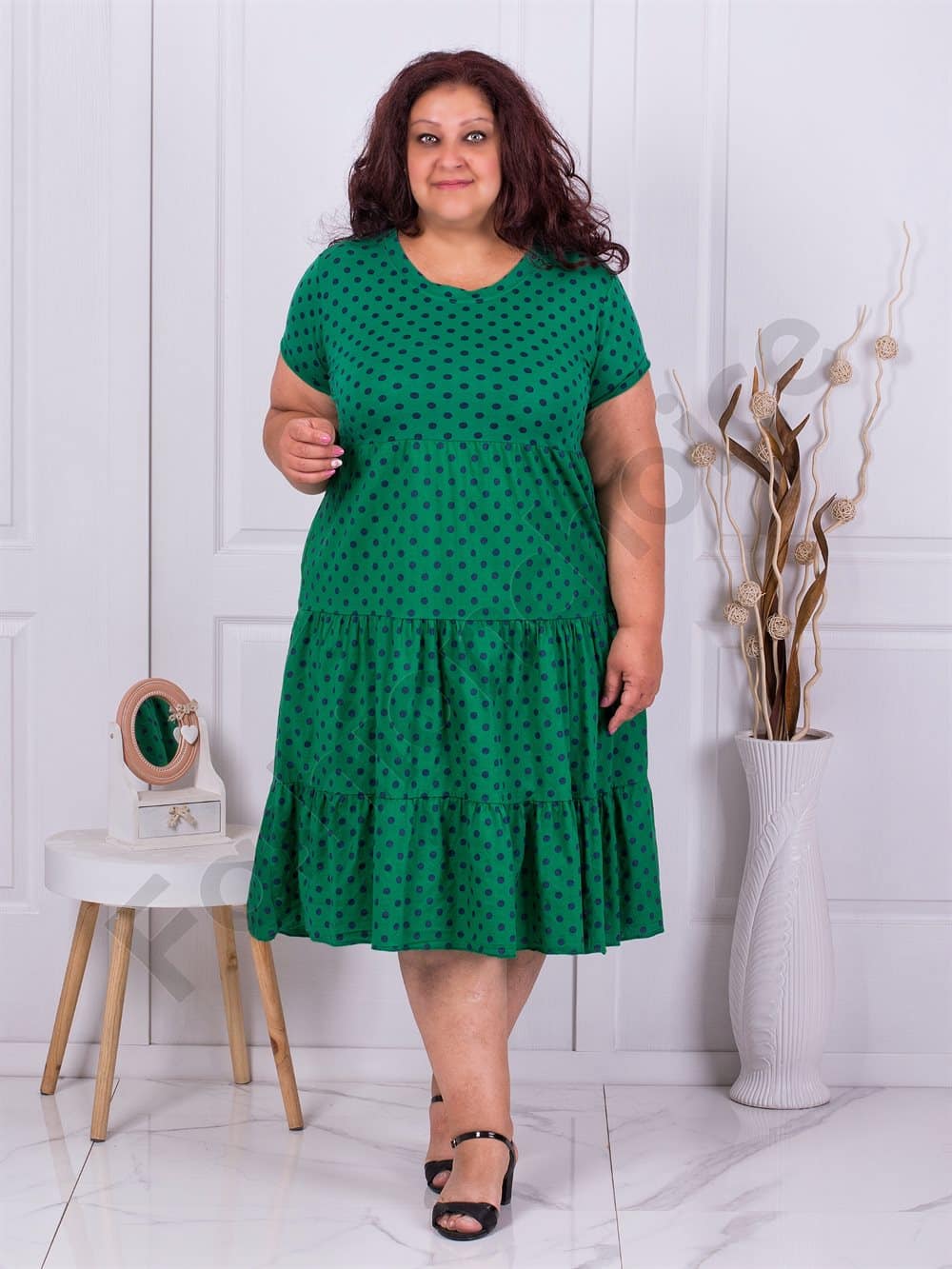 Plus size πουά φόρεμα με βολάν-πράσινο-κωδ 4168-2