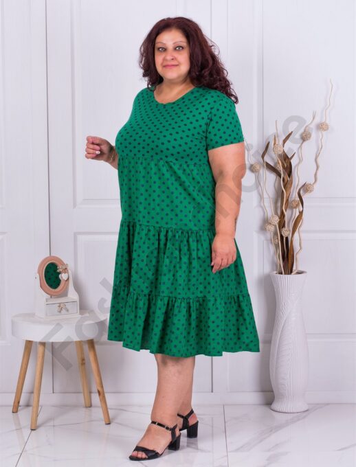 Plus size πουά φόρεμα με βολάν-πράσινο-κωδ 4168-2