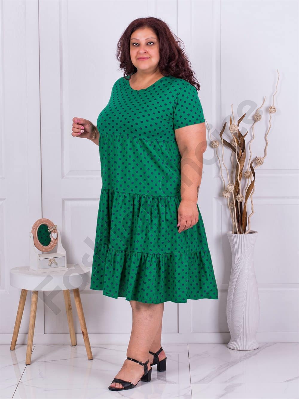 Plus size πουά φόρεμα με βολάν-πράσινο-κωδ 4168-2