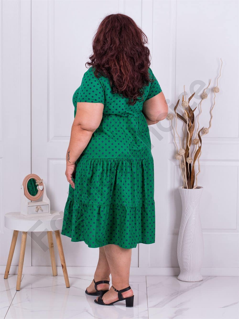 Plus size πουά φόρεμα με βολάν-πράσινο-κωδ 4168-2