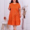 Plus size πουά φόρεμα με βολάν-πορτοκαλί-κωδ 4168-4