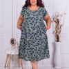 Plus size λινό φόρεμα με τσέπες-χακί-κωδ 6568
