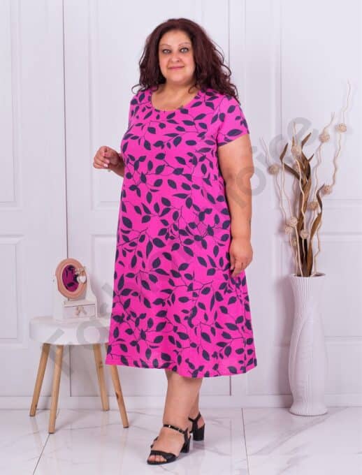 Plus size λινό φόρεμα με τσέπες-φουξία-κωδ 6568-1