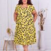Plus size λινό φόρεμα με τσέπες-κίτρινο-κωδ 6568-2