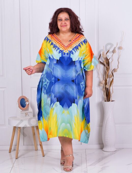 Plus size φόρεμα-καφτάνι με χρωματιστά σχέδια-κωδ 5420
