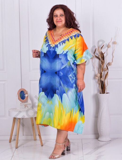 Plus size φόρεμα-καφτάνι με χρωματιστά σχέδια-κωδ 5420