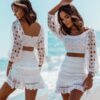 Δαντελένιο σετ crop top και φούστα με βολάν-κωδ 6222